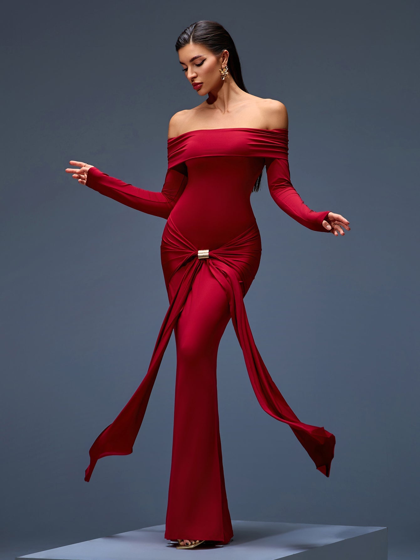 Off Shoulder Ruched Maxi Mermaid Dress