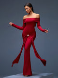Off Shoulder Ruched Maxi Mermaid Dress
