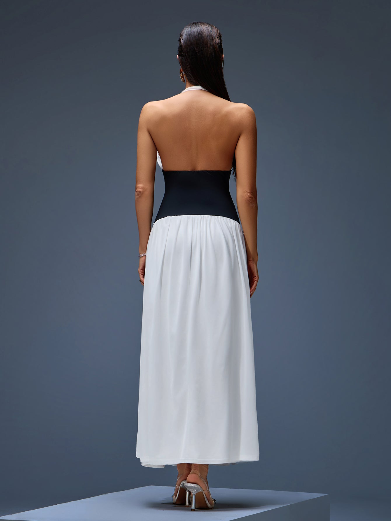 Halter Contrast Corset Maxi Dress