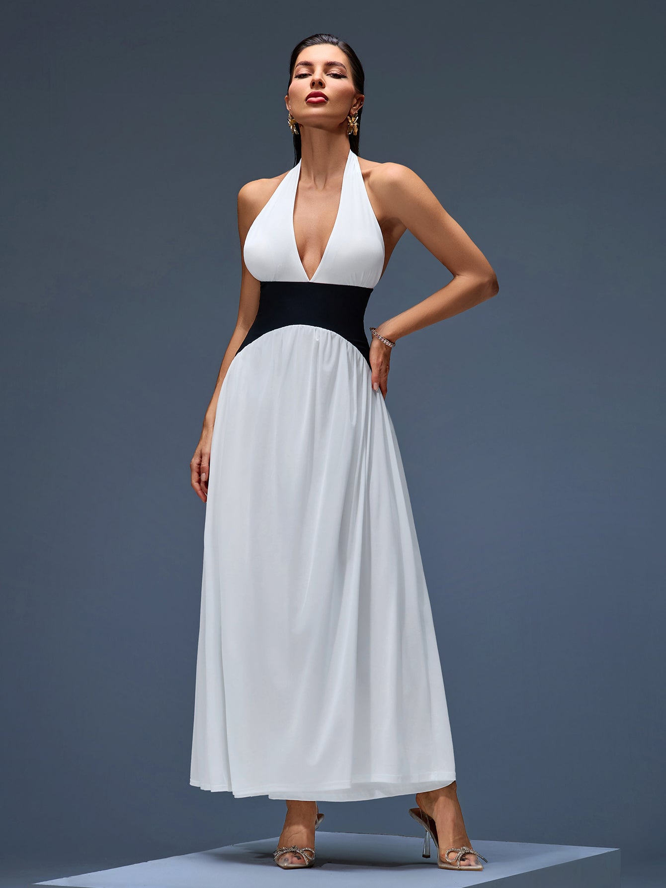 Halter Contrast Corset Maxi Dress