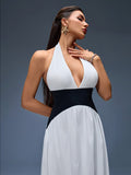 Halter Contrast Corset Maxi Dress