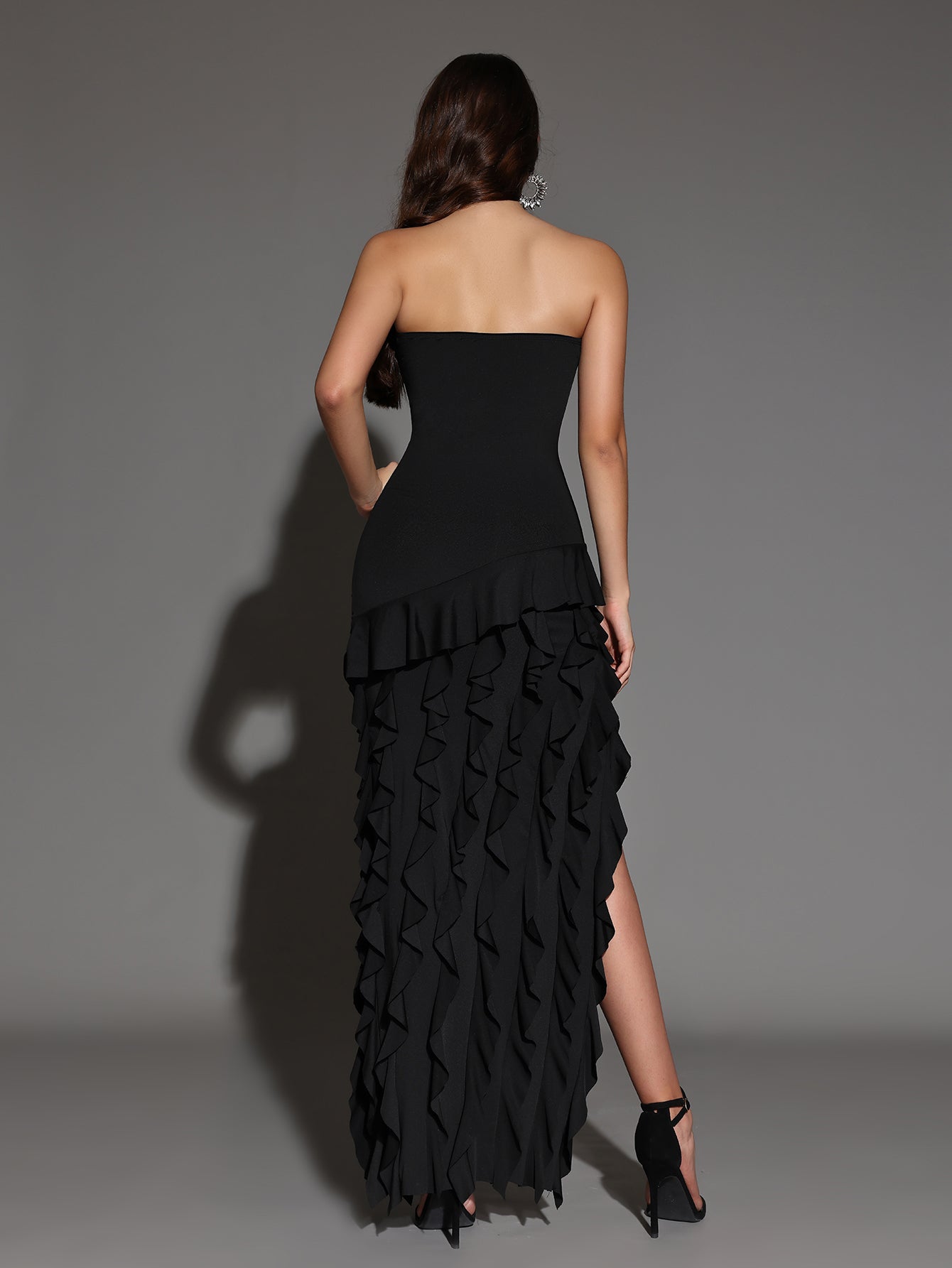 Strapless Elegant Ruffle Hem Maxi Dress
