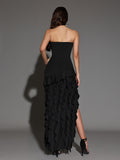 Strapless Elegant Ruffle Hem Maxi Dress