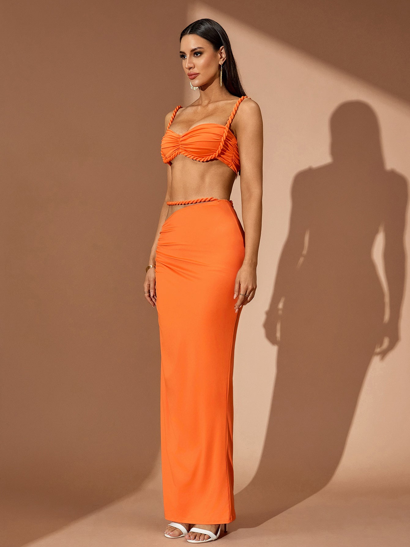 Rope Strap Details Maxi Skirt Vacation Set