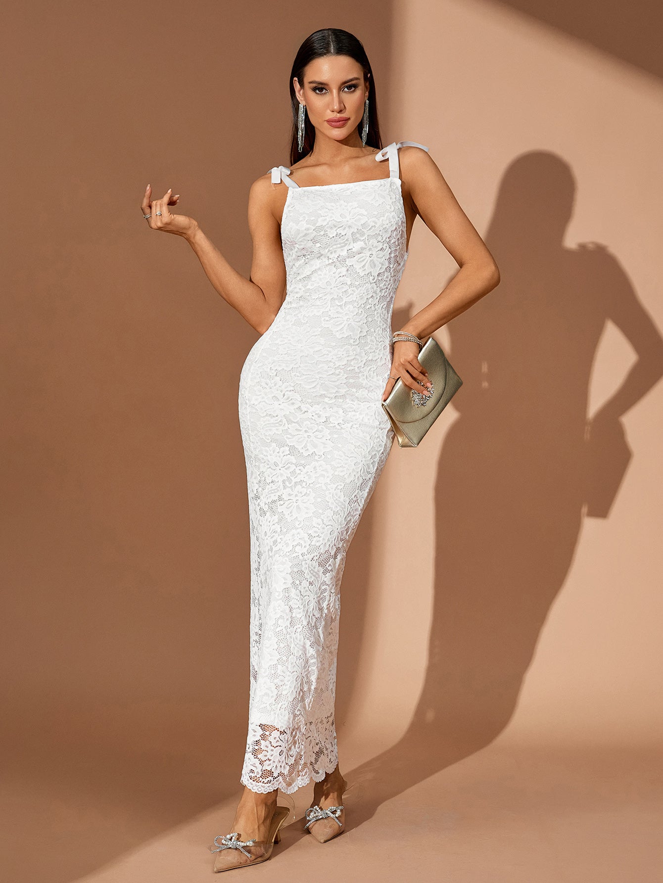 Lace Trim Straps Casual Maxi Dress