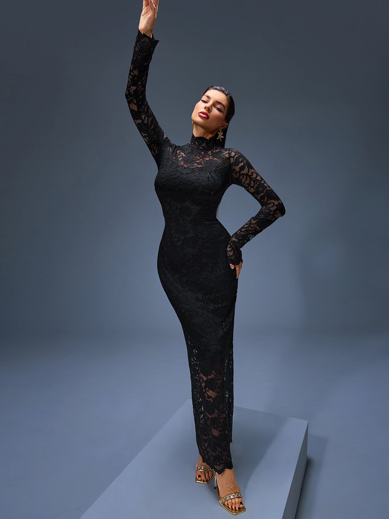 Elegant Lace High Neck Maxi Dress