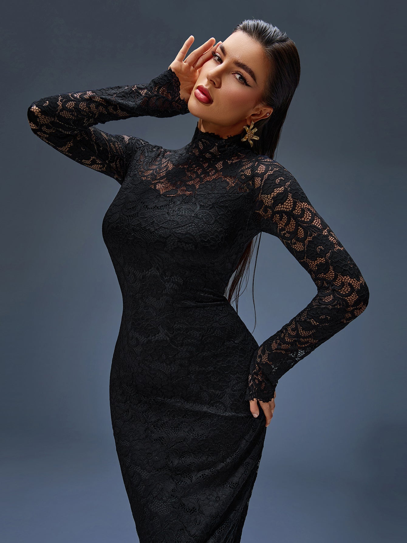 Elegant Lace High Neck Maxi Dress