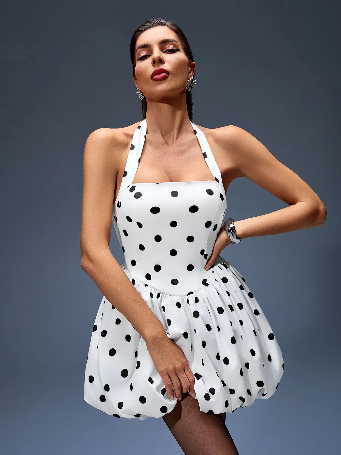 Halter Print Polka Dot A-line Dress