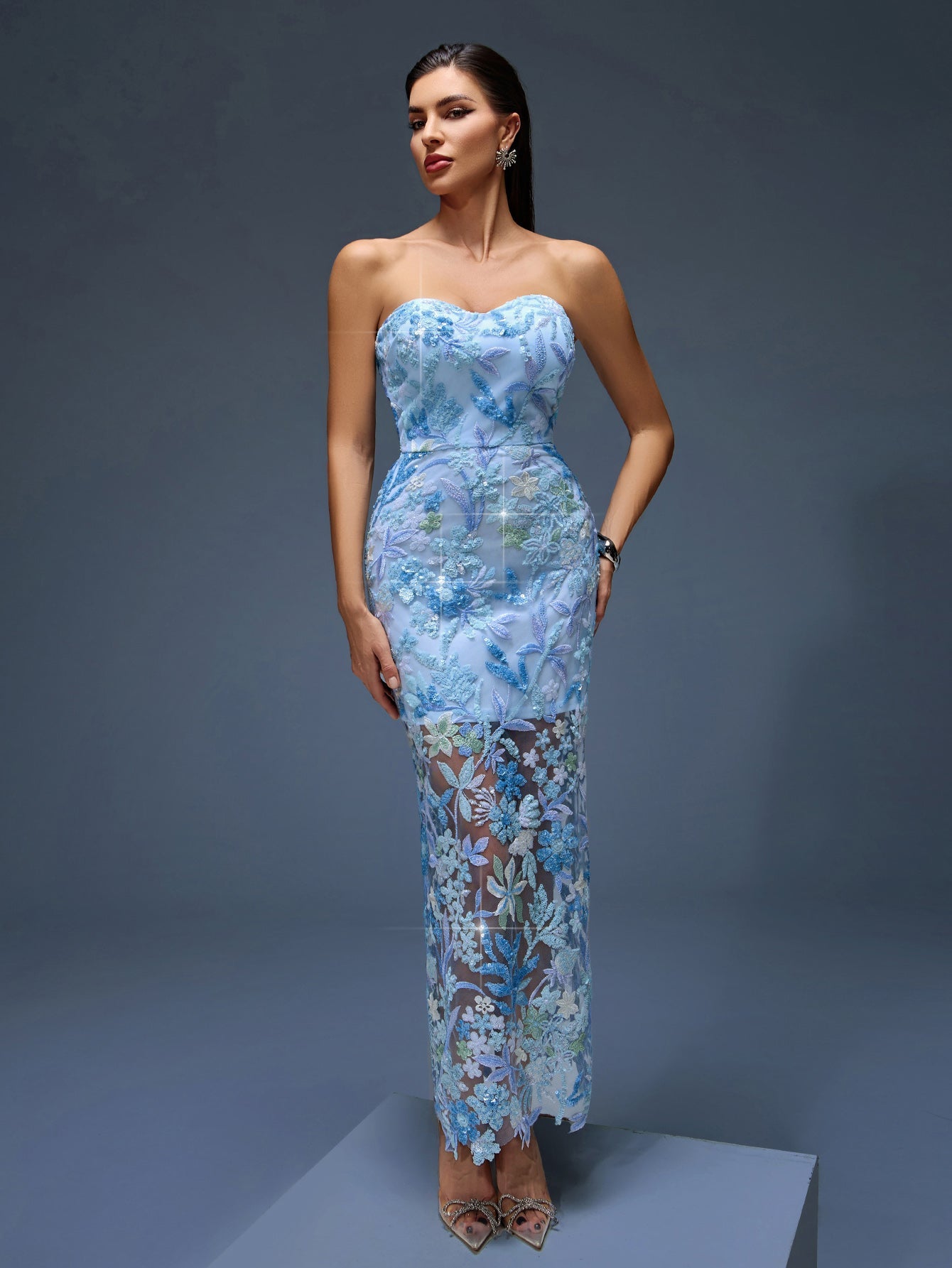 Dahlia Floral Sequin Bustier Maxi Dress