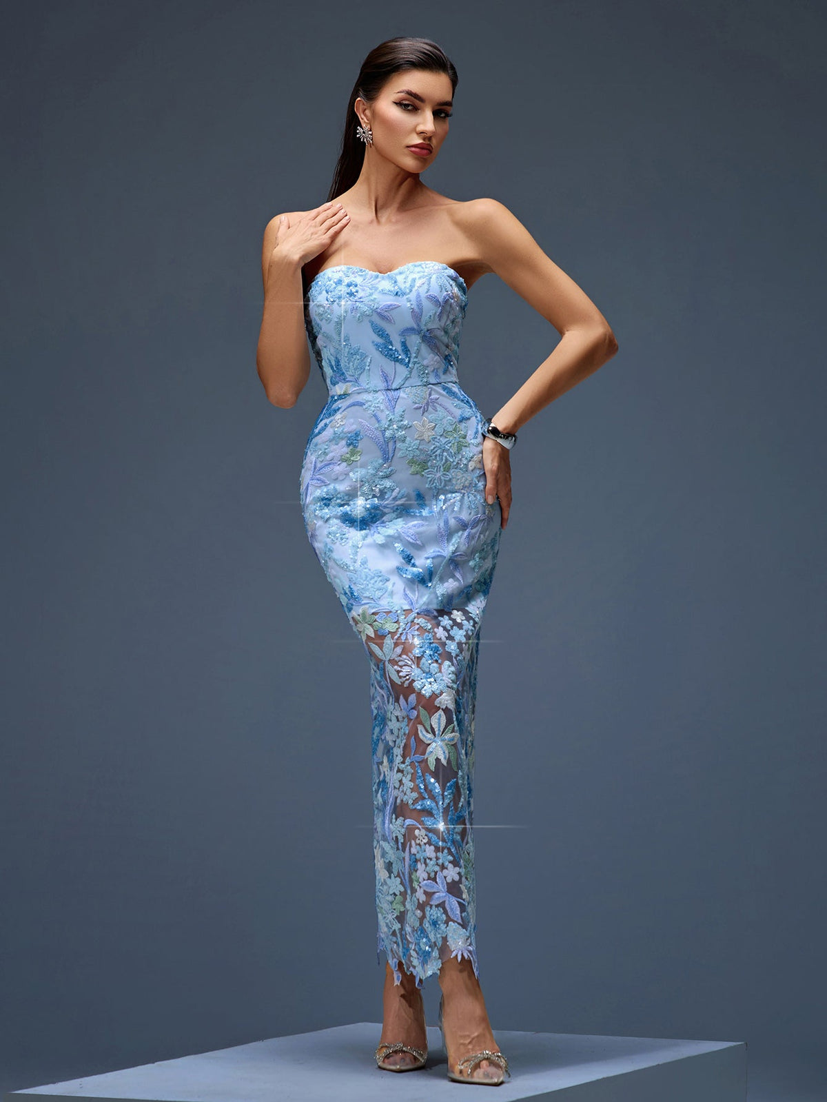 Dahlia Floral Sequin Bustier Maxi Dress