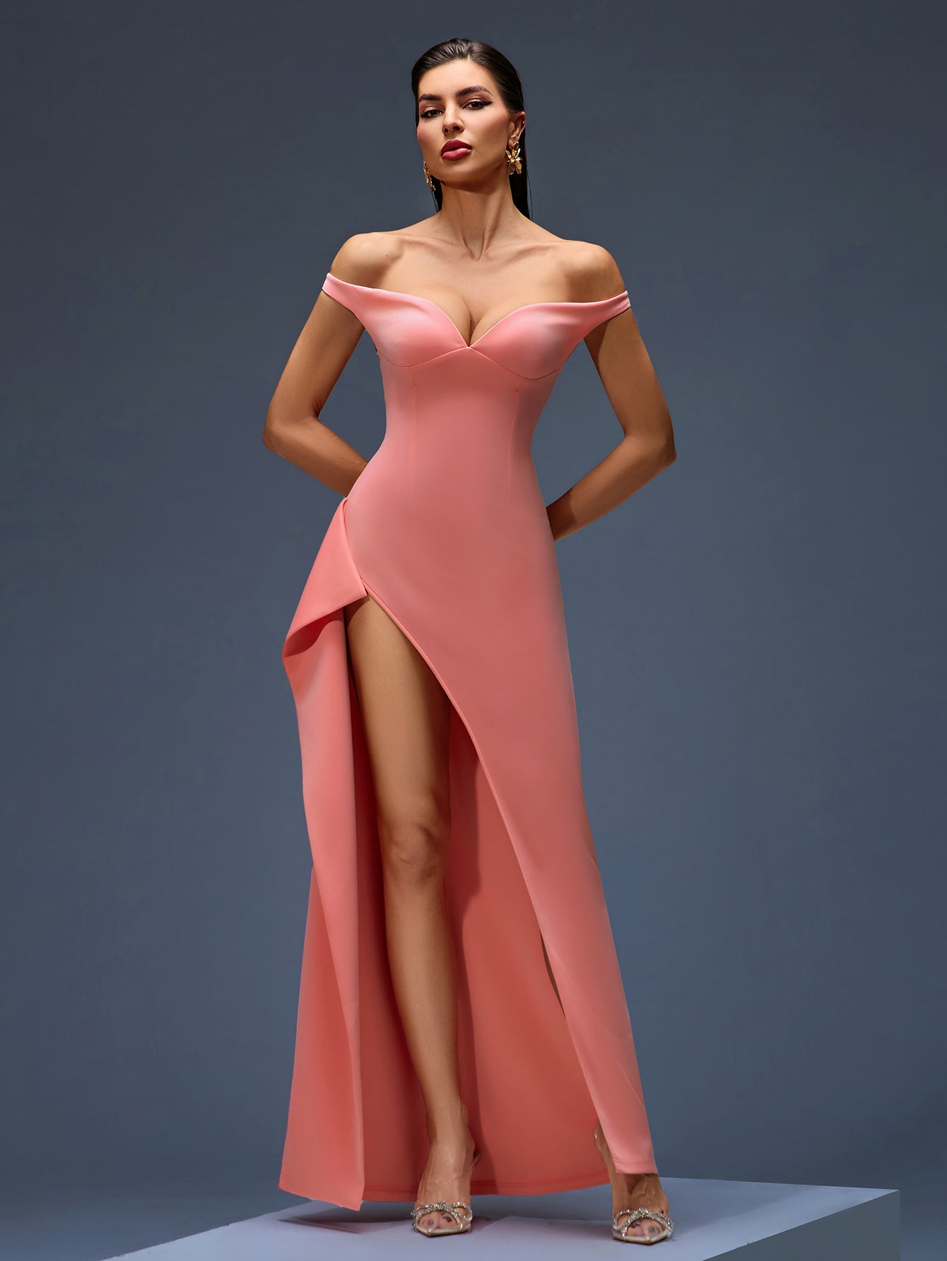 Off Shoulder Asymmetric Maxi Dress