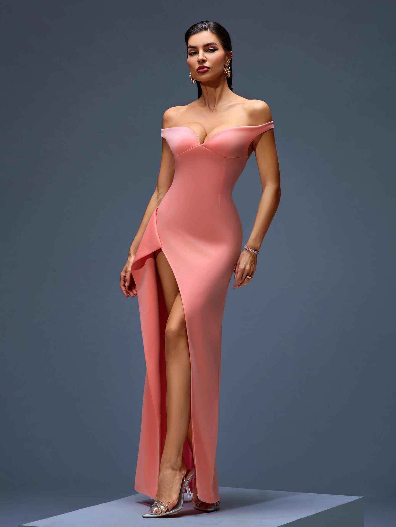 Off Shoulder Asymmetric Maxi Dress