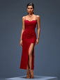 Floral Applique High-Slit Long Dress
