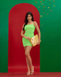 Neon Green Ruched Mesh Mini Dress