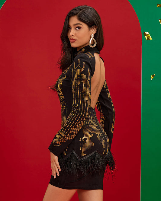 Black-gold Crystal Embellished Dress