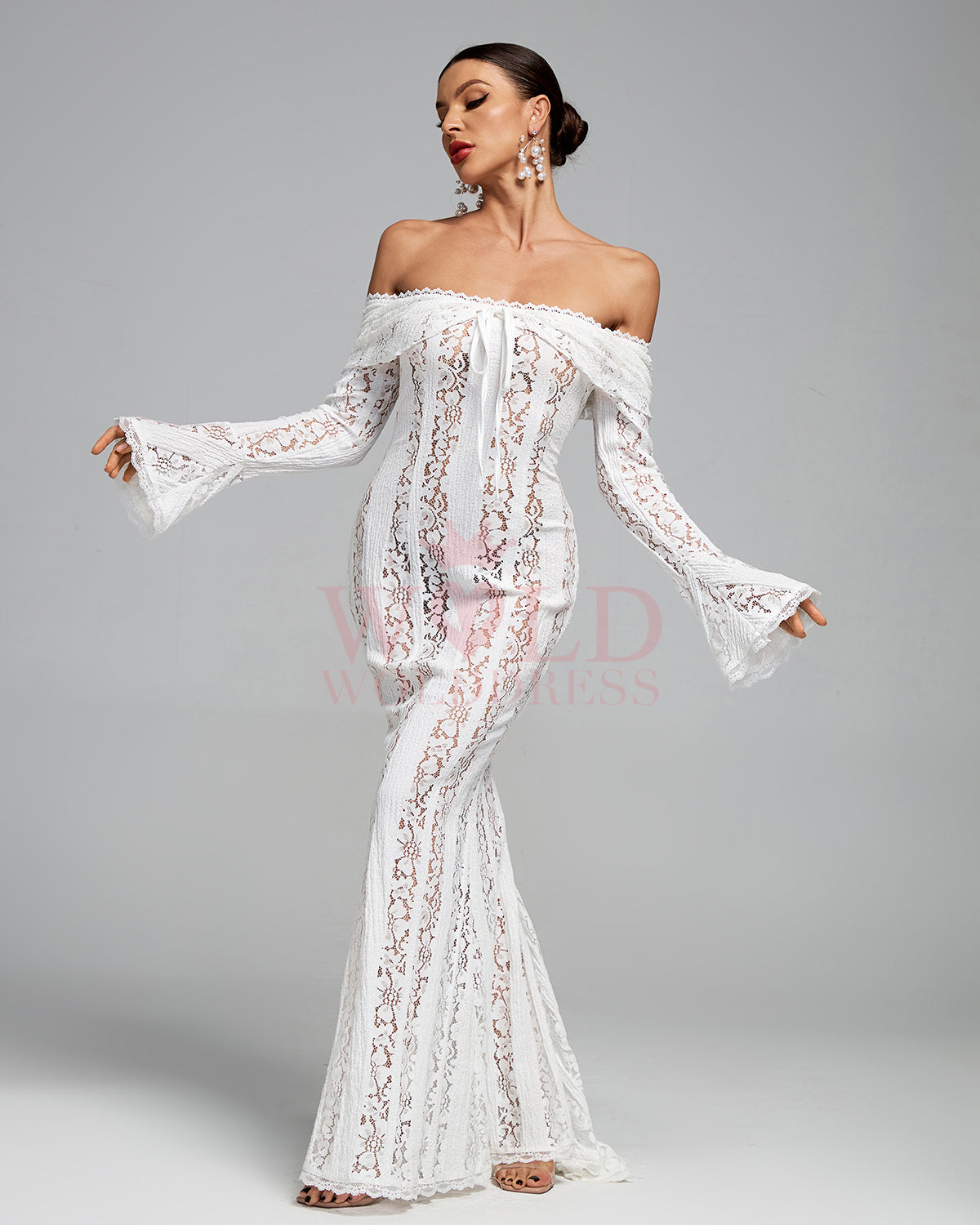 Off Shoulder Vintage Lace Maxi Dress