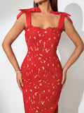Bow-Strappy Cutout Floral Embroidered Dress