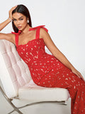 Bow-Strappy Cutout Floral Embroidered Dress