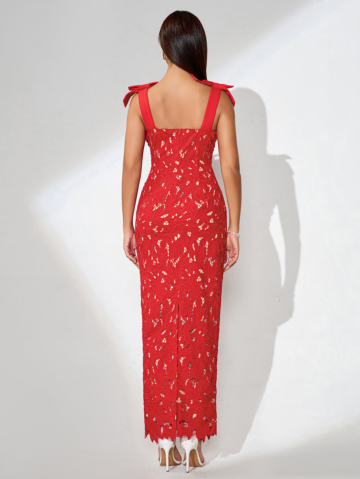 Bow-Strappy Cutout Floral Embroidered Dress
