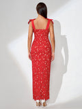 Bow-Strappy Cutout Floral Embroidered Dress