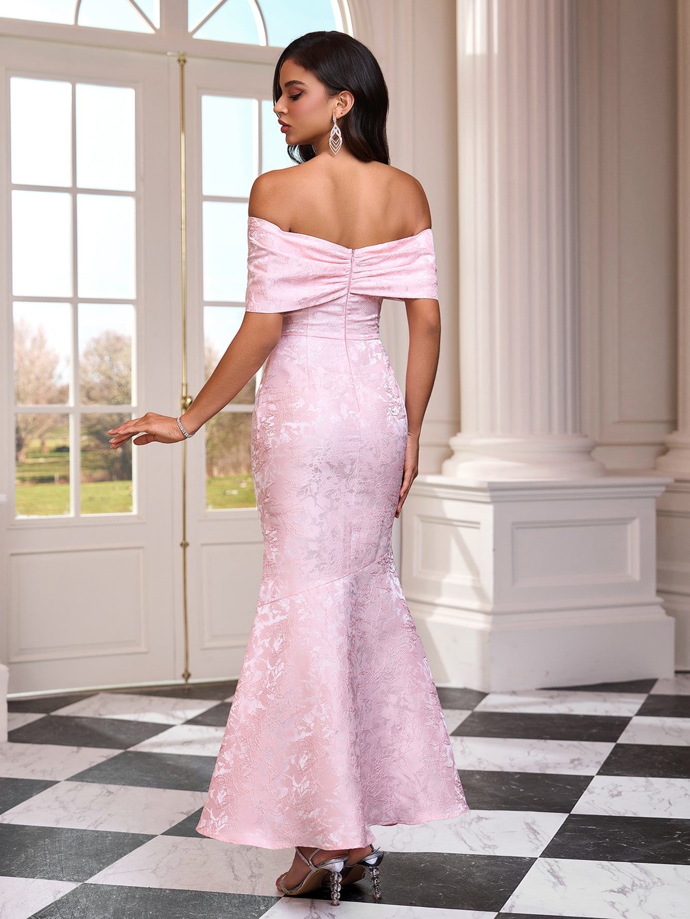 Off Shoulder Jacquard Maxi Dress
