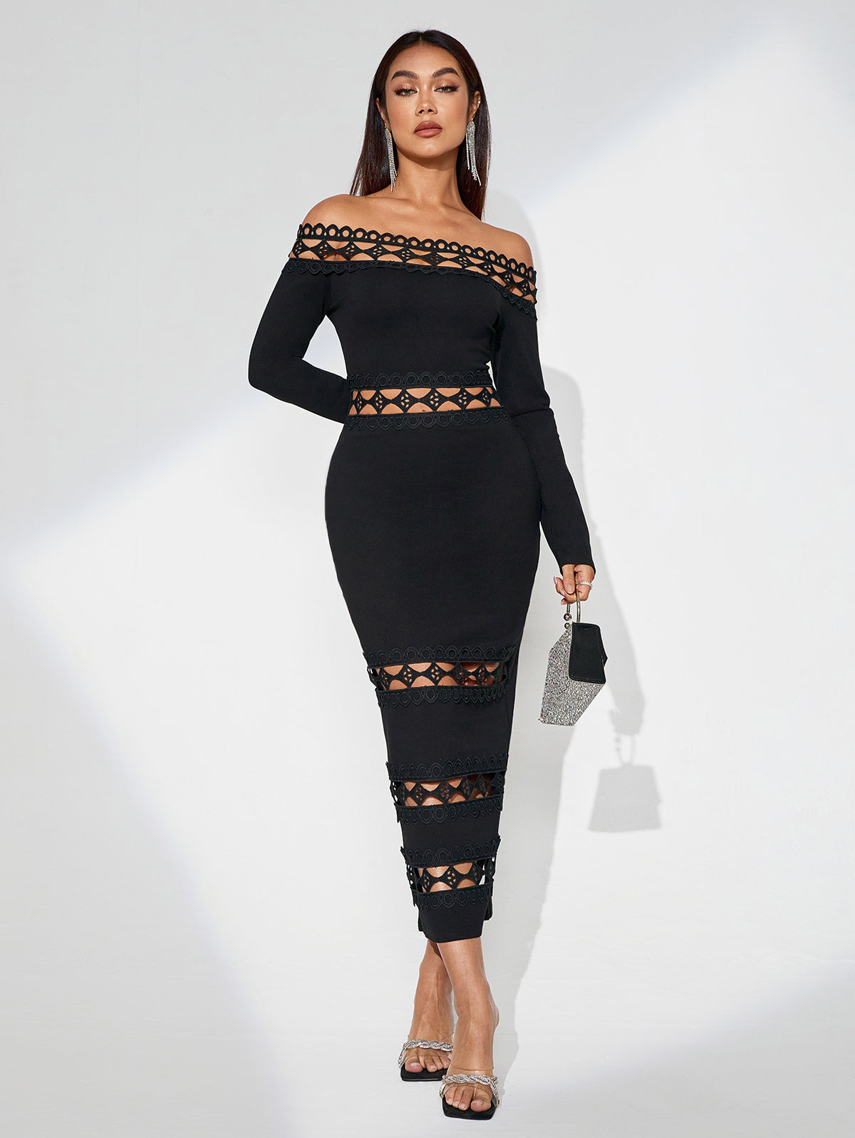 Off Shoulder Hollow-out Bodycon Dress