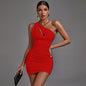 One Shoulder Sleeveless Cut Out Mini Bodycon Dress