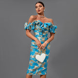Off Shoulder Pleated Midi Elegant Bodycon Dress