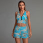 Jacquard Plunge Neckline Shorts Suit