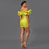 Off Shoulder Pleated Mini Bodycon Dress