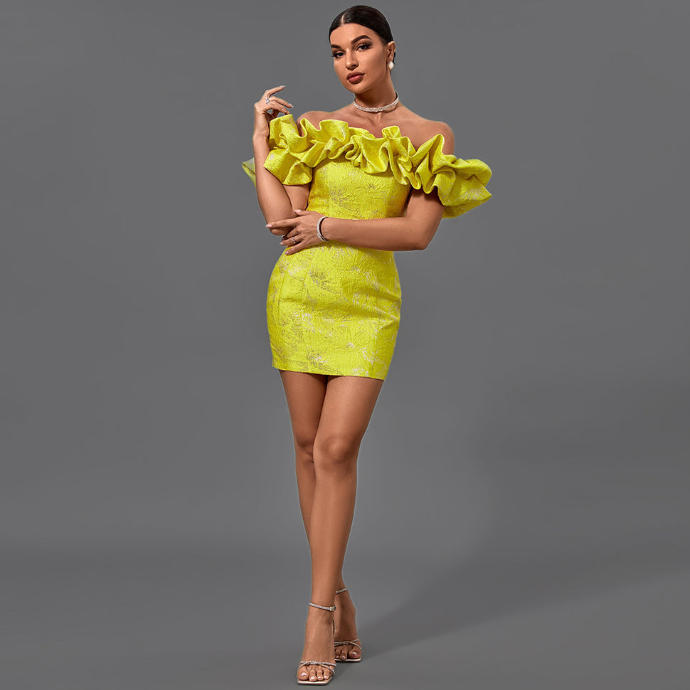 Off Shoulder Pleated Mini Bodycon Dress