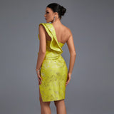 One Shoulder Sleeveless Frill Midi Bodycon Dress