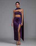 Purple Satin Strapless Sash Gown