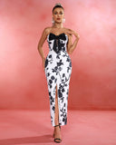 Bow Embellished Floral Jacquard Long Dress