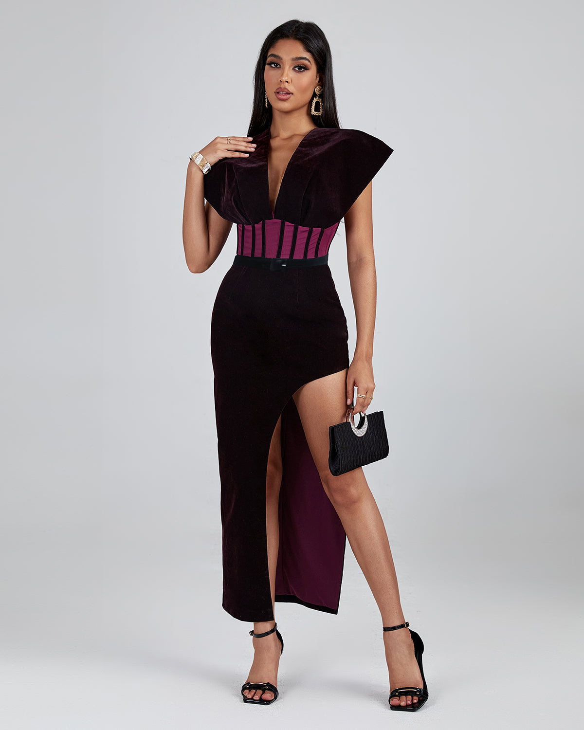 Purple Velvet Backless Dress