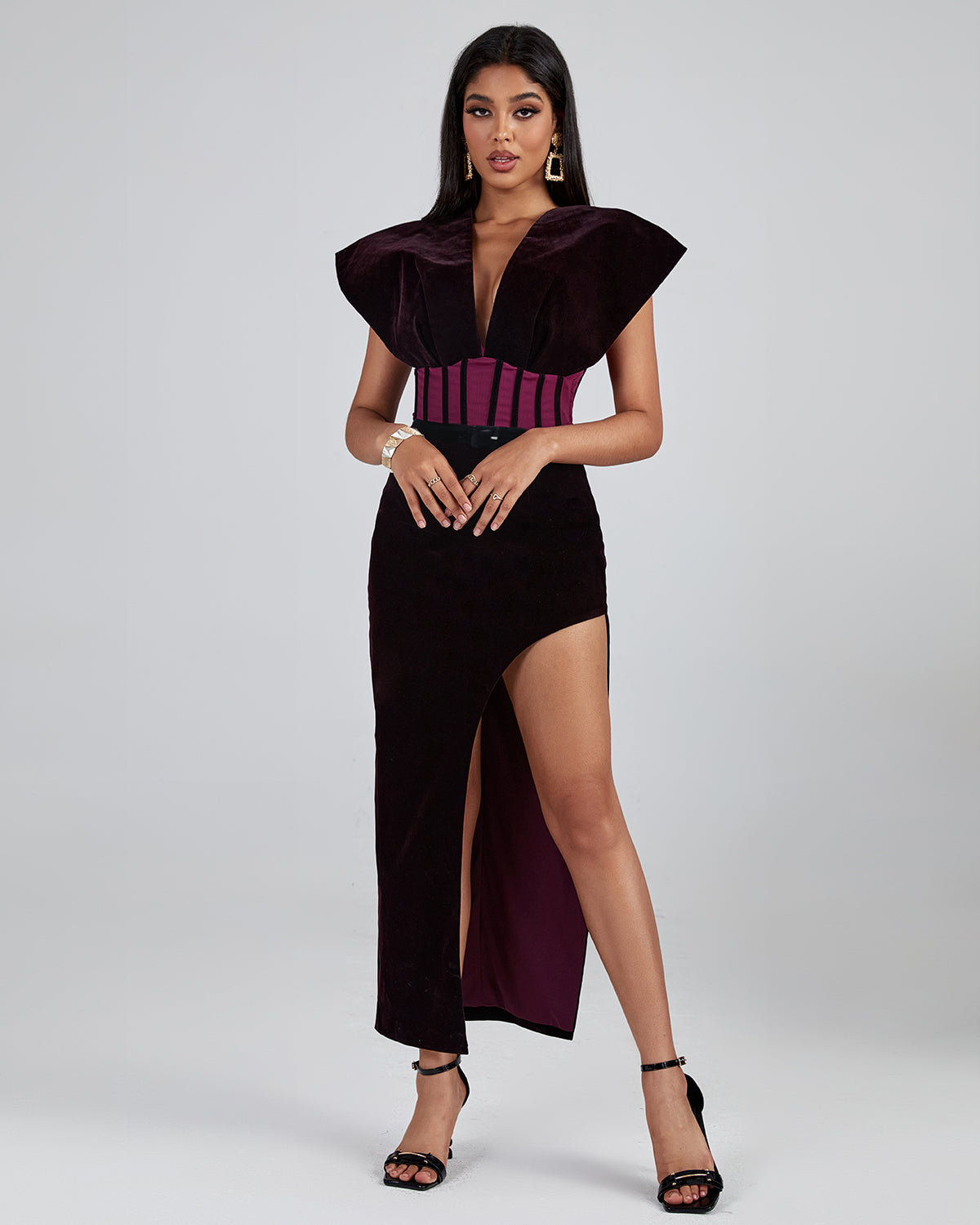 Purple Velvet Backless Dress