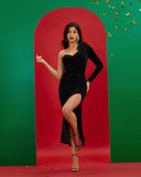 Velvet Asymmetric Party Gown