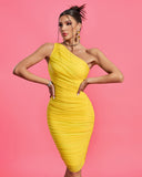 One Shoulder Ruched Mesh Dress