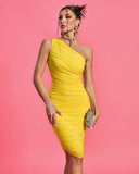 One Shoulder Ruched Mesh Dress