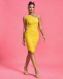 One Shoulder Ruched Mesh Dress