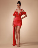 Feather Strap Corset Draping Dress