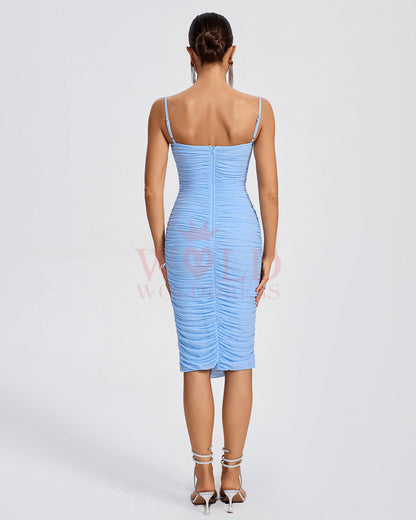 Ruched Mesh Backless Midi Dress