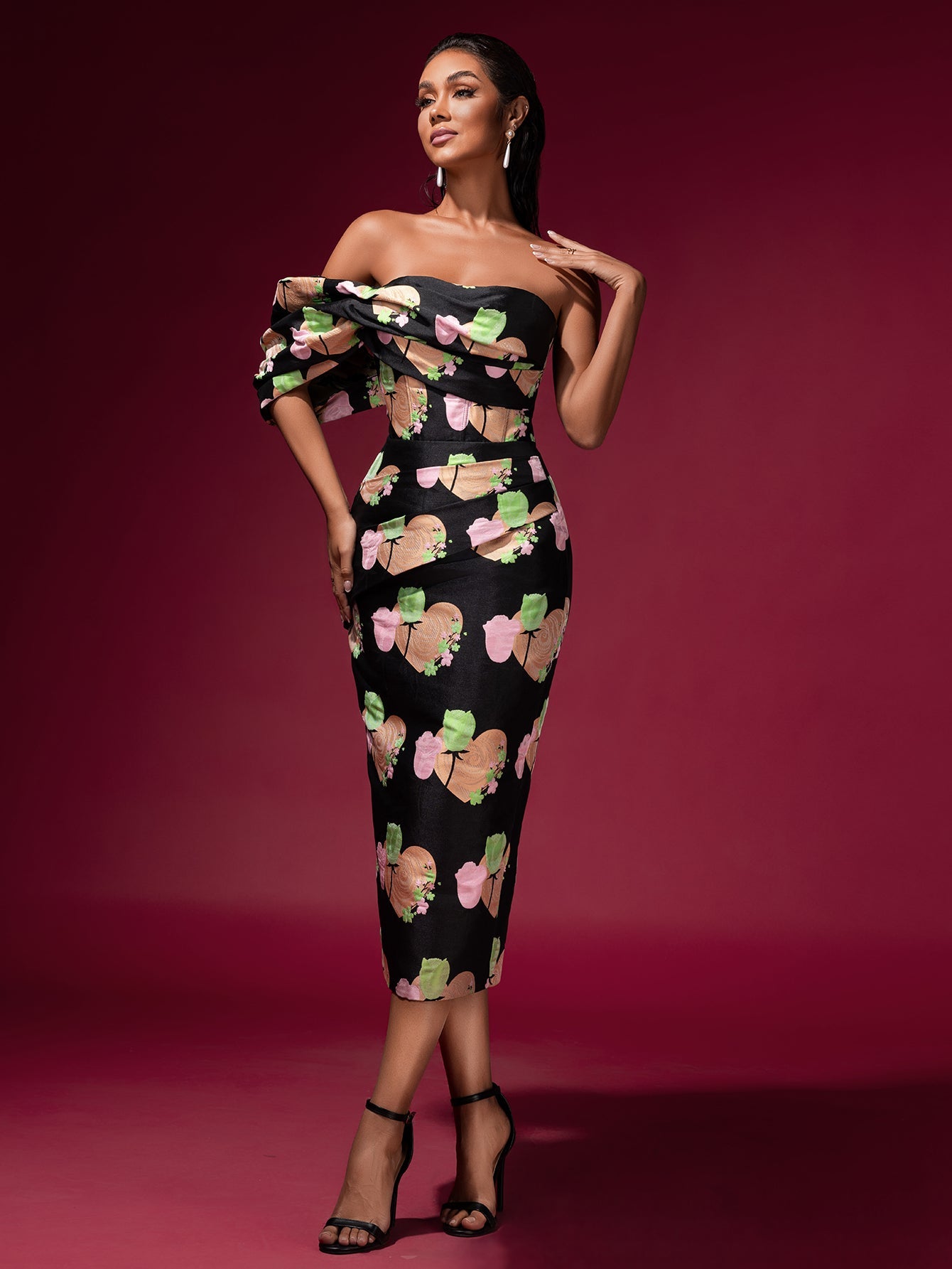 Floral Jacquard Backless Midi Dress