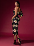 Floral Jacquard Backless Midi Dress