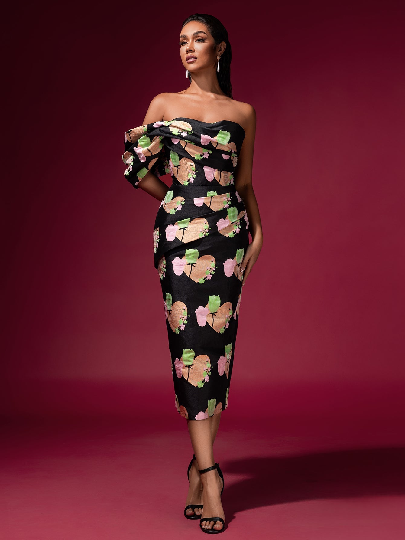 Floral Jacquard Backless Midi Dress