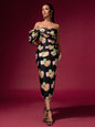 Floral Jacquard Backless Midi Dress