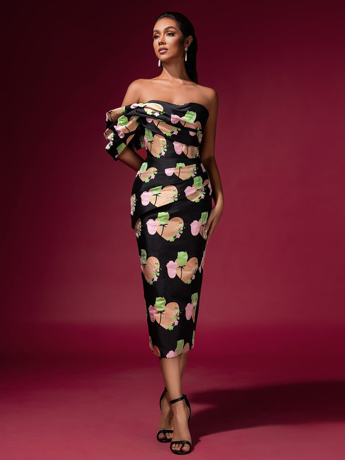 Floral Jacquard Backless Midi Dress
