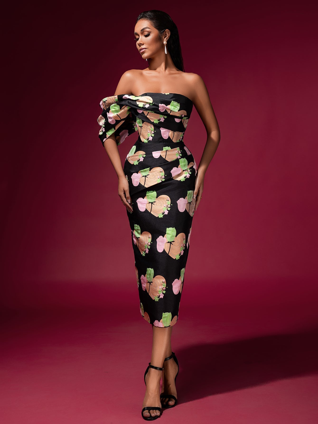 Floral Jacquard Backless Midi Dress