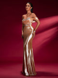 Salmon Orange Off Shoulder Evening Dress