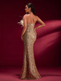 Sequin & Feather High-slit Prom Dress